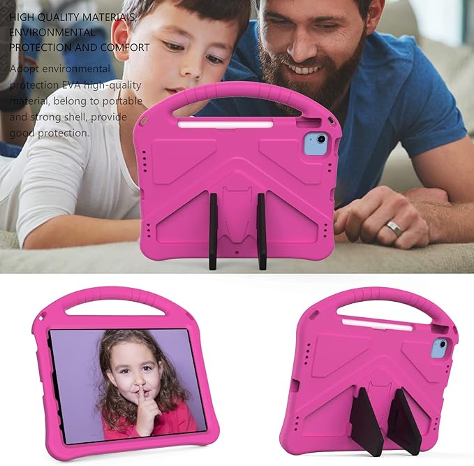 Dteck for iPad 10th Generation Case 2022 10.9 Inch,Lightweight Kids Friendly Shockproof Protective Case with Handle Pencil Holder Kickstand Child Cover for Apple iPad 10th Gen 10.9 Inch 2022,Rose