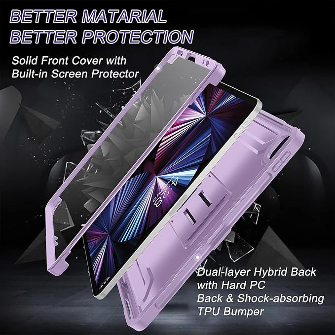 Soke Case for iPad Pro 11 Inch 2022/2021/2020/2018/iPad Air 5th/4th Generation,Built-in Screen Protector - Support 2nd Apple Pencil Charging - Heavy Duty Rugged Protective Kickstand Case - Violet