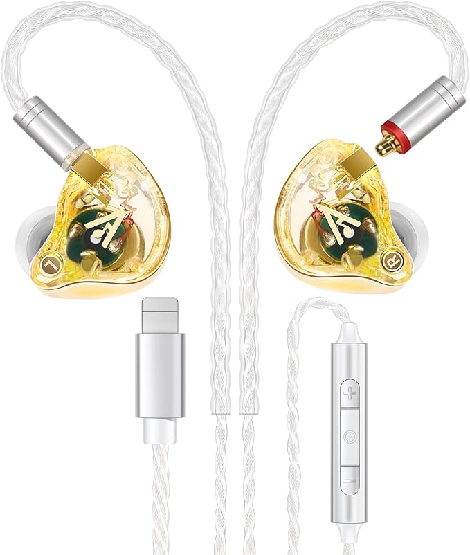 Vibes 202ML Wired Earbuds - HiFi in Ear Headphones for iPhone 5–14, Noise Isolating Ear Buds w/ Mic - Clear Sound, Deep Bass, Comfort-Fit Earphones - MMCX–LTN, Silver Plated Cord, Carrying Case