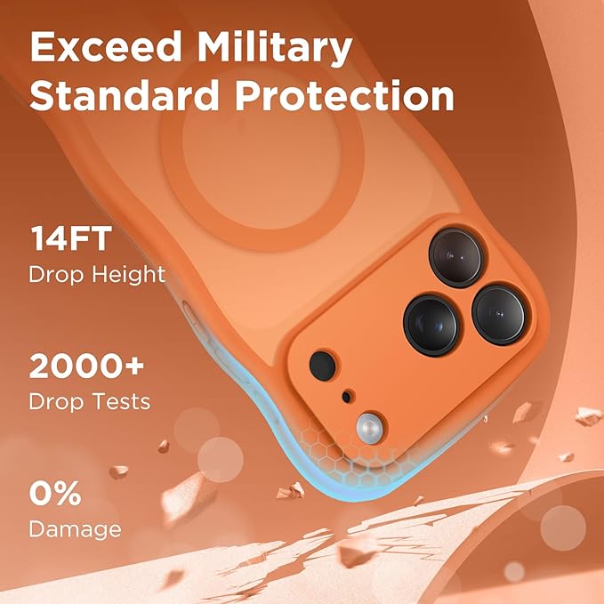 CAPRARO Magnetic for iPhone 17 Pro Max Case for Women Girls, Upgraded [Full Camera Protection] [Compatible with MagSafe] Cute Wave Translucent Matte Phone Case for iPhone 17 Pro Max, Cosmic Orange