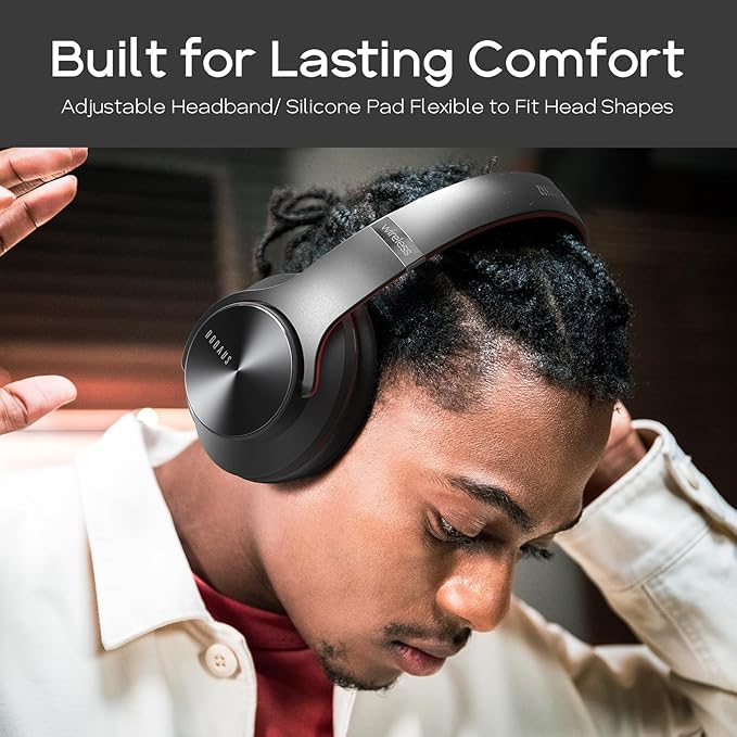DOQAUS Bluetooth Headphones Over Ear, 90H Playtime, 3 EQ Modes, HiFi Audio, ENC Mic, Reinforced Durable Frame & Soft Earpads for Extended Wear, Phone, PC, Travel