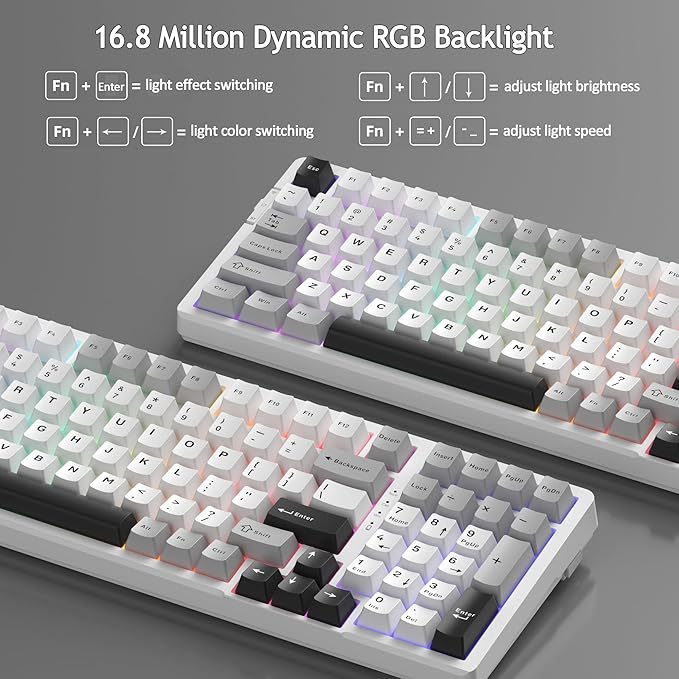 MageGee LIGHT100 Wireless Creamy Keyboard, Gasket Structure Hot Swappable, Tri-Mode 2.4G/USB-C/BT5.0 RGB Backlit Mechanical Gaming Keyboard for Win/Mac/PC, PBT Keycap, 4000mAh Battery, Grey