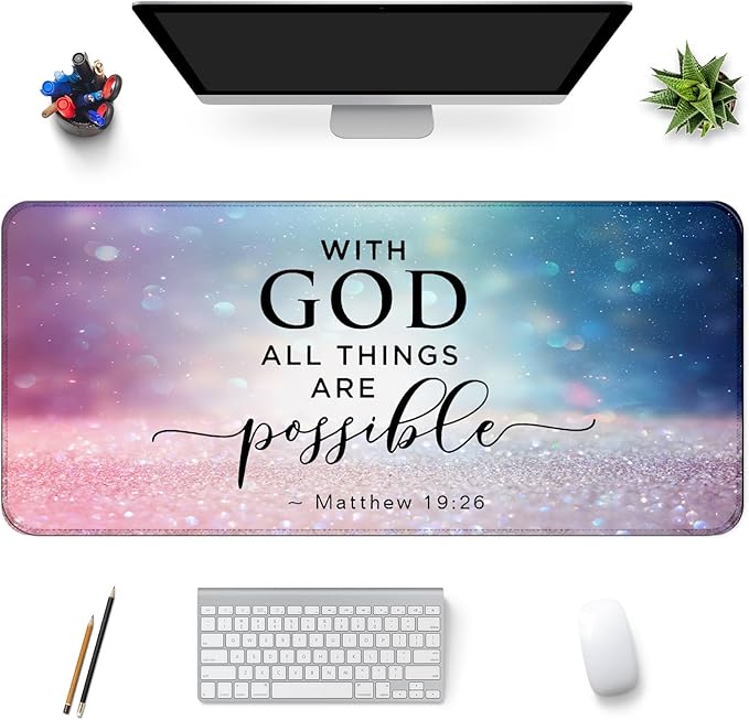 Desk Mat,Large Mouse Pad 35''×15.6'' XXL Extended Mouse Pad Mat Desk Pad with Non-Slip Base Mousepad for Computer,Office,Keyboard and Laptop - with God