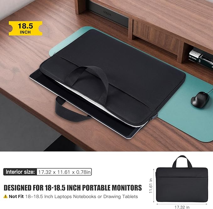 18.5 Inch Portable Monitor Case, Protective Carrying Sleeve for VisionOwl InnoView Upperizon Usparkle Ingnok iProda Motyeowe Cocopar HONGO, 18-18.5" Portable Monitor Carrying Computer Bag, Black