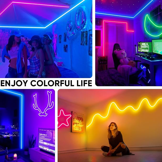 Shine Decor 24V Smart Neon Rope Lights, RGBW Silicone Neon Light Remote APP WiFi Control Music Sync, RGB+Warm White Changing Dimmable LED Neon Strip 16.4FT Flexible Waterproof for Indoor Outdoor