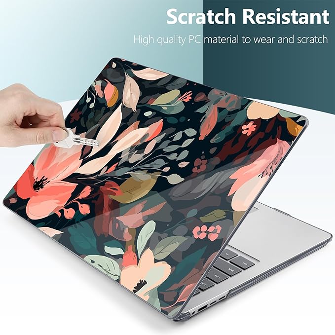 DONGKE Case for Microsoft Surface Laptop 2024, Windows 11 Copilot+ PC, 13.8 Inch Touchscreen Display, Protective Plastic Hard Shell Case with Keyboard Cover & Screen Protector - Painted Floral