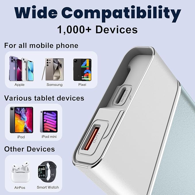 Aaoyun Portable Charger Power Bank, 20000mAh 22.5W PD Fast Charging Powerbank with Built-in USB C Cable, External Phone Battery Pack for iPhone 17/16/15 Samsung S24 Android etc