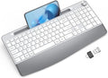 GAMCATZ Ergonomic Wireless Keyboard with Wrist Rest-Low-Profile,Phone/Tablet Holder,Quiet Design，Windows & Mac OS，Full Size Cordless USB Computer Keyboard for Desktop,Laptop, PC, Mac, Windows-White