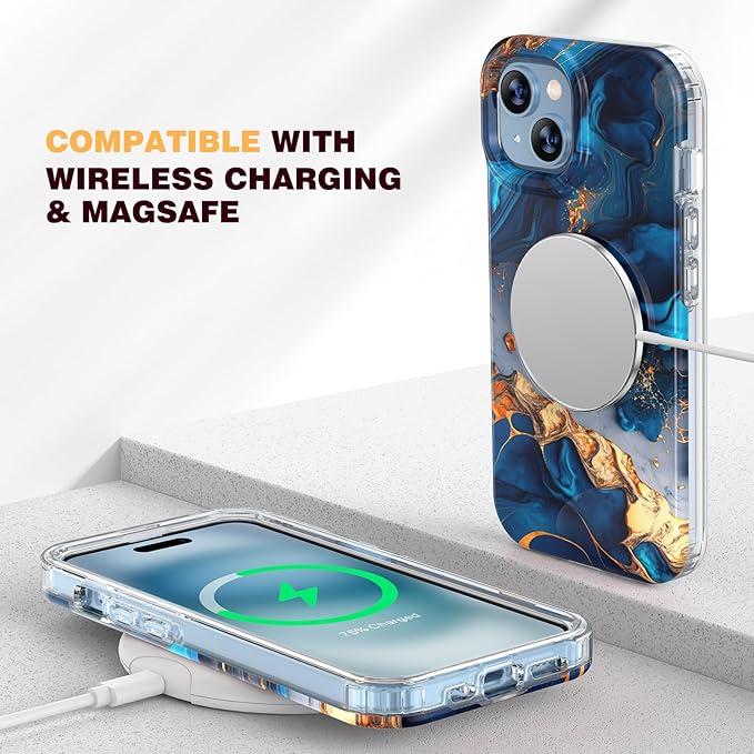 Diaclara Designed for iPhone 15 Case, Full Body Rugged Case with Built-in Touch Sensitive Anti-Scratch Screen Protector, with Camera Lens Protector for iPhone 15 6.1" (Water Blue)