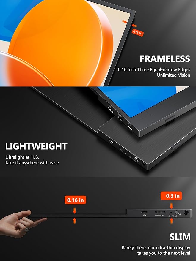 4K Portable Monitor, 13.3" UHD IPS Portable Laptop Screen, Second Screen Dual USB C HDMI Computer Gaming Display with Speakers, Travel Monitor for PC Phone PS4/5 Xbox Switch