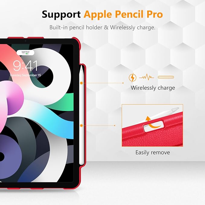 Fintie Rotating Case for iPad Air 11-inch M4/M3/M2 (2026/2025/2024), iPad Air 5th (2022) / 4th Generation 10.9 Inch - 360 Degree Rotating Protective Stand Cover with Pencil Holder, Red