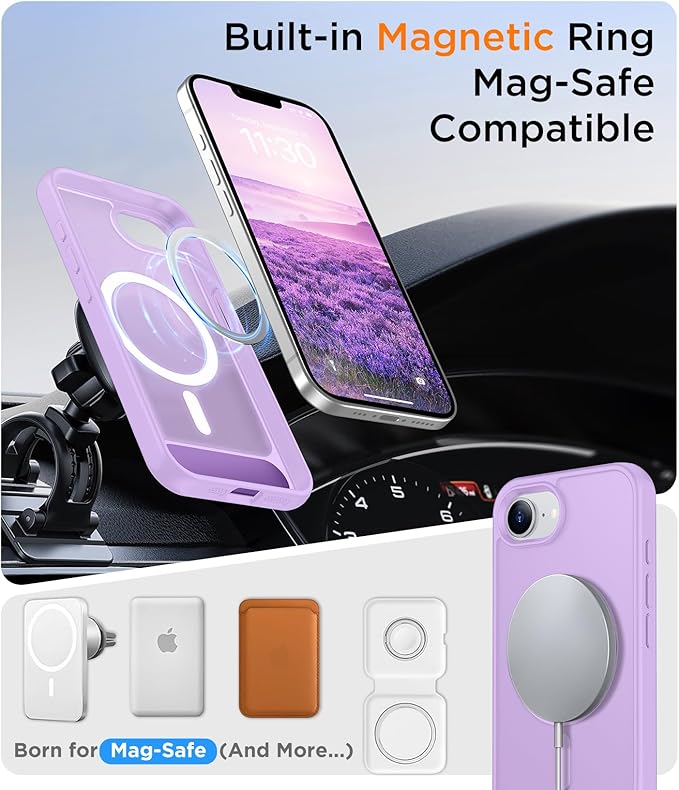 Magnetic Compatible with SE4 Case, [Built-in Invisible Kickstand][Military Grade Shockproof] Slim Translucent Matte Phone Case