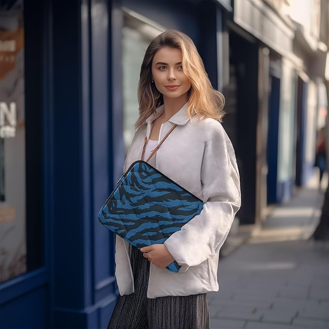 Laptop Case Sleeve, Black Blue Tiger Print Wild Animal Shockproof Protective Computer Carrying Cover, Briefcase Handbags 15-16 inch Laptop Sleeve Bag