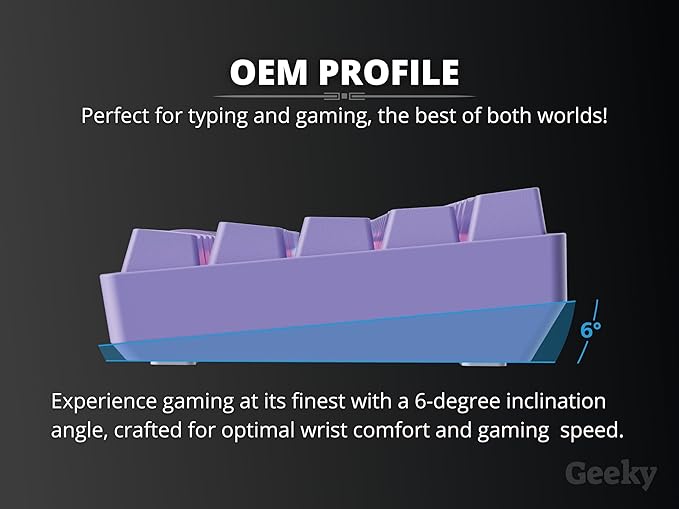 Geeky GK61 SE 60% | Mechanical Gaming Keyboard | 61 Keys Multi Color RGB LED Backlit for PC/Mac Gamer | ANSI US American Layout (Lavender, Mechanical Red)