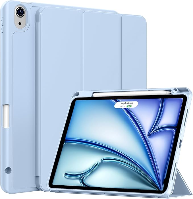 Case for iPad Air 11-Inch M4/M3/M2 2026/2025/2024, iPad Air 5/4 (2022/2020 5th/4th Generation 10.9-Inch) with Pencil Holder, Slim Stand Soft Back Support Touch ID, Auto Wake/Sleep, Light Blue