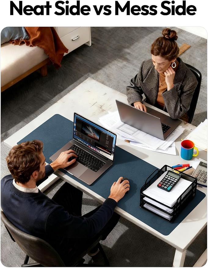 YSAGi Leather Desk Pad Protector, Office Desk Mat, Large Mouse Pad, Non-Slip PU Leather Desk Blotter, Laptop Desk Pad, Waterproof Desk Writing Pad for Office and Home (Dark Blue, 47" x 17")