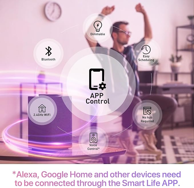 ORALUCE Smart Light Bulb Compatible with Alexa & Google Home, A19 E26 LED Light Bulb 60W Equivalent, 2.4GHz WiFi & Bluetooth Color Changing APP Dimmable, Multicolor LED Bulb 900 Lumens,4P