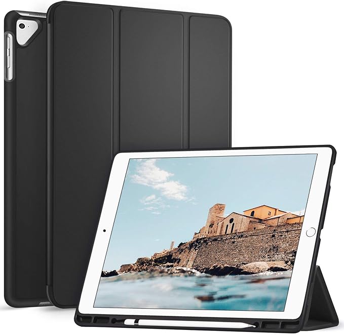 ZtotopCases for iPad Pro 12.9 Inch 2017/2015 (1st & 2nd Generation) with Pencil Holder, Lightweight Soft TPU Back Cover + Auto Sleep/Wake, Slim Tablet, Black