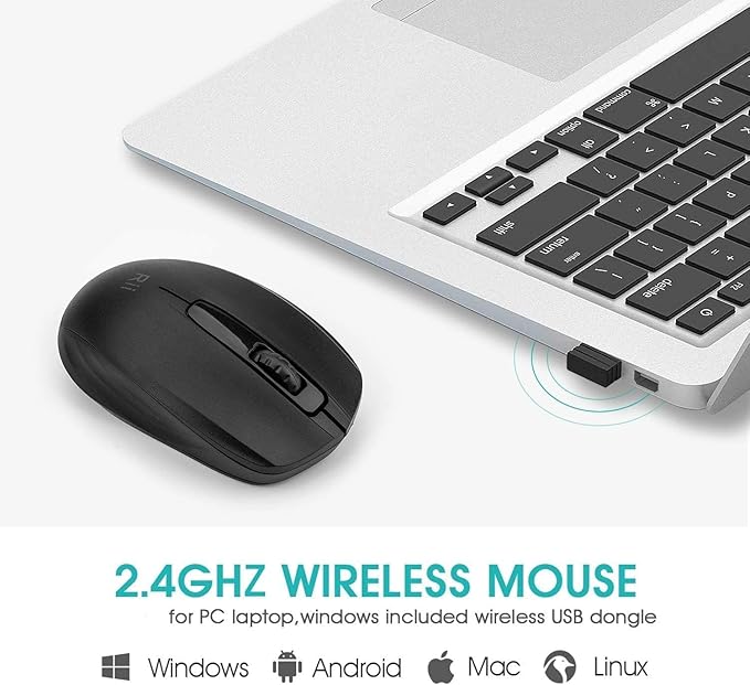 Rii Wireless Mouse,2.4G Portable Computer Mice for PC, Laptop, Windows,Office Included Wireless USB dongle (2-Pack(Black))