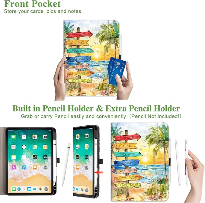 Vimorco for iPad Air 11 Inch Case M4/M3/M2 2026/2025/2024, for iPad Air 5th/4th Gen Cases 10.9-inch, for iPad Pro 11 Inch Case 4th/3rd/2nd/1st Generation Pencil Holder/Hand Strap/Pocket, Beach Path