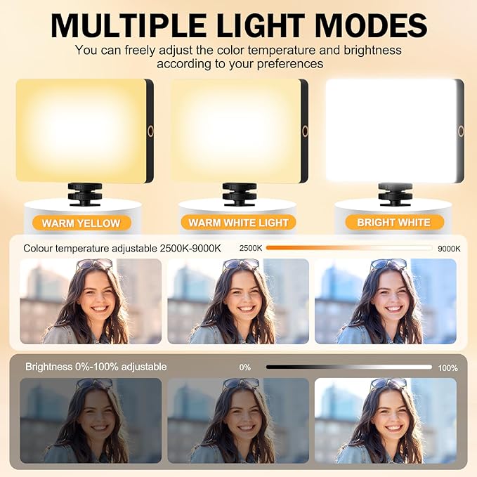 120 LED Selfie Light for iPhone, Portable Phone Light with Clip & Camera Tripod Adapter - 5000mAh Rechargeable, 3 Lighting Modes, CRI 97+ for Video Recording, TikTok, Tripod Mount Rings