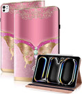 Case for iPad Pro 11 inch Case (M5/M4) 2025/2024, Premium Leather Folio Stand Cover with Auto Wake/Sleep, Pencil Holder and Card Slots - Pink Butterfly