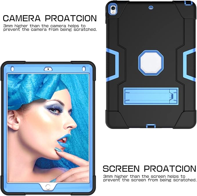 Case for iPad Air 3 10.5" 2019,for iPad Pro 10.5 inch 2017 Case,3 in 1 Hybrid [Soft&Hard] Heavy Duty Rugged Stand Shockproof Anti-Slip Anti-Scratch Full-Body Protective Case,Black/Blue