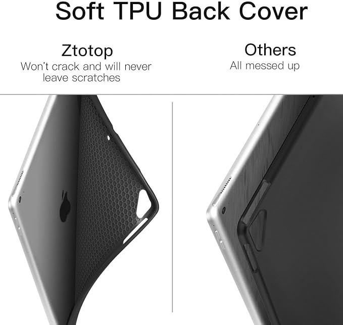 ZtotopCases for iPad Pro 12.9 Inch 2017/2015 (1st & 2nd Generation) with Pencil Holder, Lightweight Soft TPU Back Cover + Auto Sleep/Wake, Slim Tablet, Black