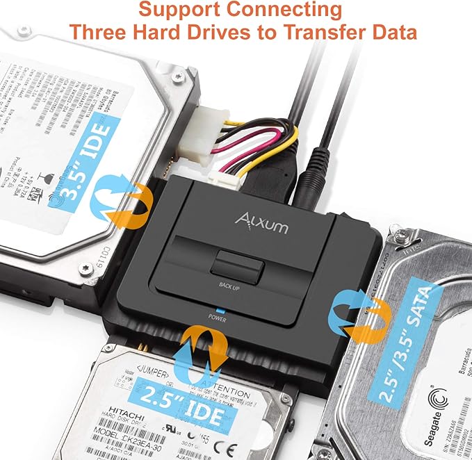 Alxum SATA IDE to USB C Hard Drive Adapter with Power,SATA Adapter External Hard Disk Reader for 2.5/3.5 inch IDE