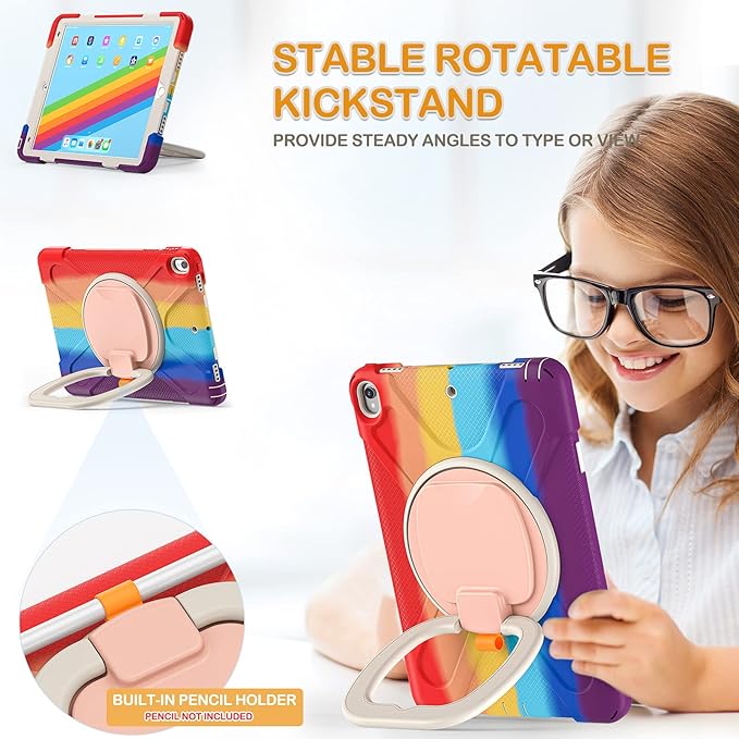 BRAECN Kids Case for iPad Pro 10.5” 2017/ iPad Air 3 Case 2019, Heavy Duty Rugged Hard Case Silicone with Pencil Holder, Carrying Strap&Kickstand for iPad Air 3rd Gen A1701 A1709 A2152-Colorful Red