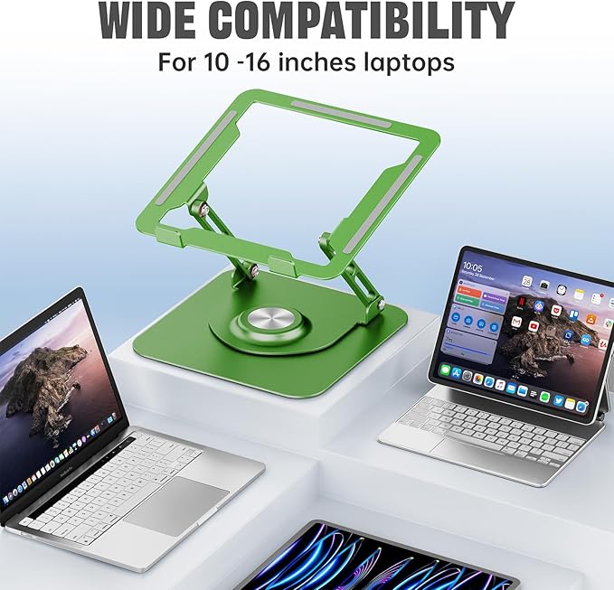 JOYEKY Laptop Stand for Desk, Adjustable Computer Stand with 360° Rotating Base, Ergonomic Laptop Riser for Collaborative Work, Foldable & Portable Laptop Stand, fits for All 10-16" Laptops (Green)