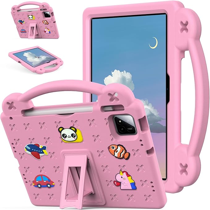 AKABEILA Compatible with Xiaomi Pad 7/Xiaomi Pad 7 Pro 11.2 inch 2024/Xiaomi Pad 8 2025 11.2 inch Tablet Case, Kids Friendly Universal Protective Case with Shoulder Strap & Stand Handle Pink