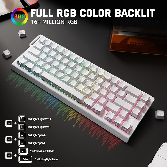 ATTACK SHARK X68 PRO HE Wireless Rapid Trigger Gaming Keyboard with Adjustable Actuation,8K Polling Rate,Hall Effect Magnetic Switch,Hot-Swap,RGB Backlit,BT/2.4GHz/Wired,for FPS Games-White