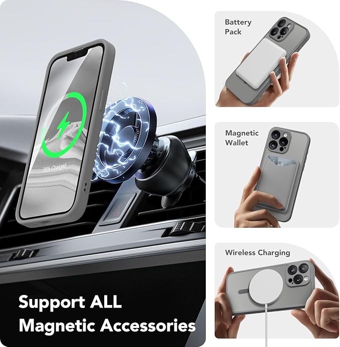 CAPRARO Magnetic for iPhone 13 Pro Case, [Compatible with MagSafe] [Full Camera Protection] Shockproof Protective Slim Translucent Matte Phone Case for iPhone 13 Pro 6.1'', Deep Grey