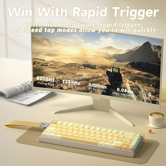 AULA Hero 68 HE Ultra - Wired Gaming Keyboard with Hall Effect Magnetic Switch, CNC Aluminum Frame, 8KHz Polling Rate, RGB Box & Backlight, Adjustable Actuation, 65% Compact Small Gamer Keyboards