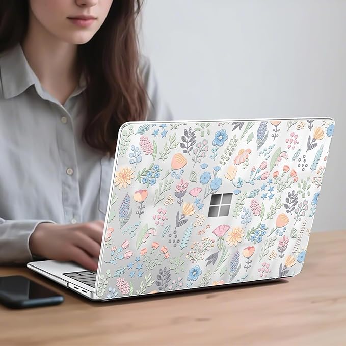 Slim Protective Case for Microsoft Surface Laptop 13 inch Copilot+PC 2025 (Model 2095), Lightweight Anti-Scratch Printed Pattern Plastic Hard Shell Case Cover, Starry Sky Flowers