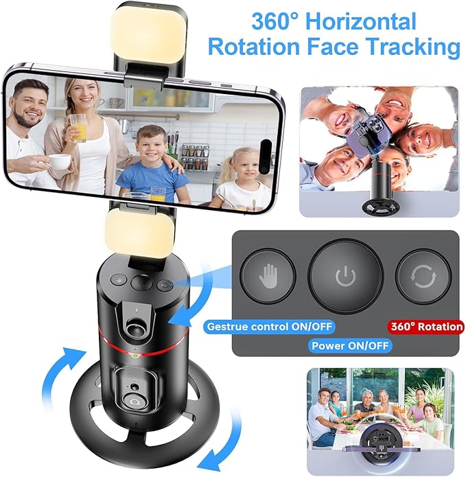 GREEN HOUSE Auto Face Tracking Phone Holder, Selfie Gimbal with Rechargeable & Detachable LED Fill Light & Detachable Controller