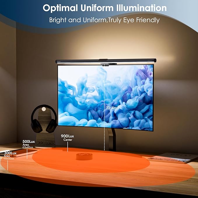 Quntis Monitor Light Bar with Remote, 20.1'' Dual Light Screen Light Bar, Sliding Weighted Clip Fit for All Screens, Adjustable Stepless Dimming, Eye Caring No Glare Gaming Work Desk Lamp, Gray