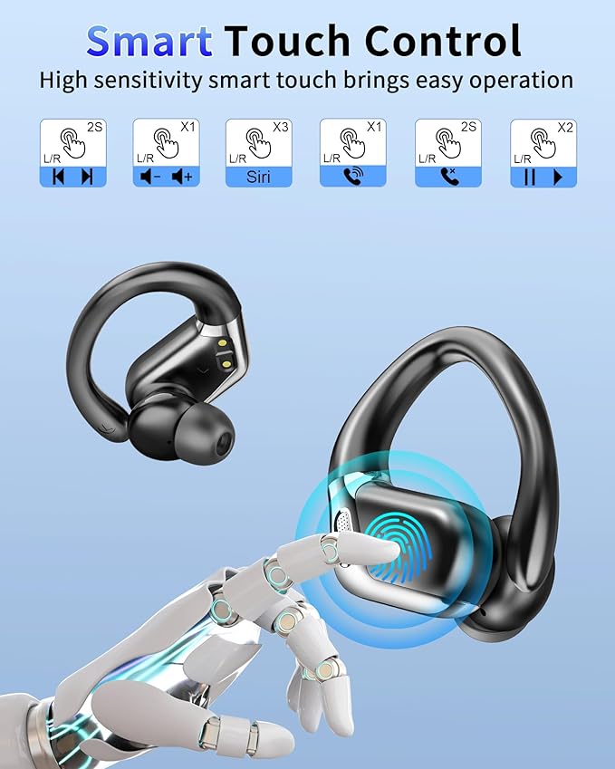 Wireless Earbuds, 2026 Bluetooth 5.4 Headphones Sport, Bluetooth Earbuds with ENC Noise Canceling Mic, 50H Stereo Wireless Headphones IP7 Waterproof with Earhooks, Dual LED Display for Workout/Running