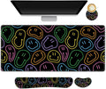 Large Gaming Mouse Pad Set, 4 in 1 Extended Keyboard Desk Mat with Wrist Rest, Computer Game Mousepad, Non-Slip Desk Pad Protector Easy Typing Pain Relief for Home Office I Black Retro Hippie