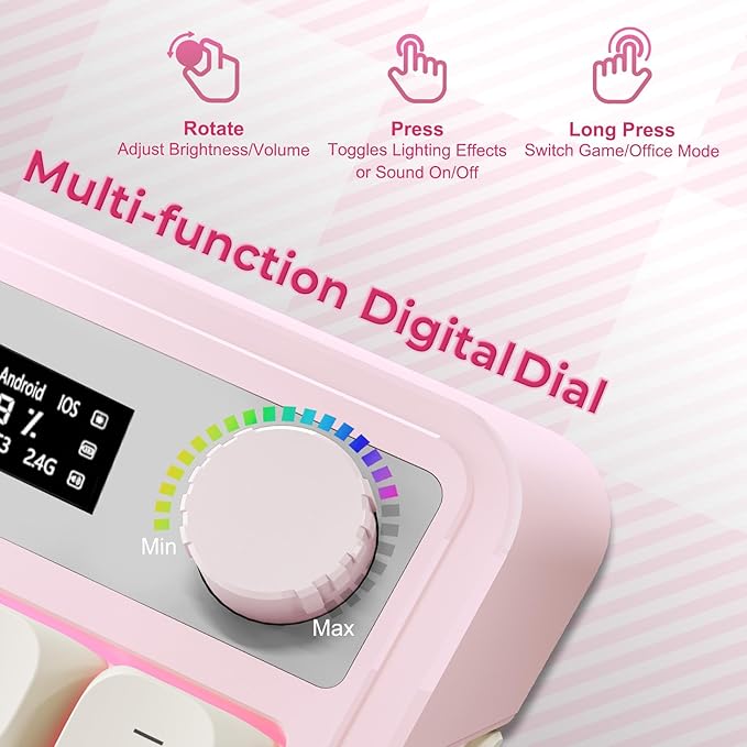 AULA S99pro Wireless Gaming Keyboard, Tri-Mode Computer Keyboard with Number Pad, RGB Backlit Media Knob Programmable Creamy Keyboard - Pink