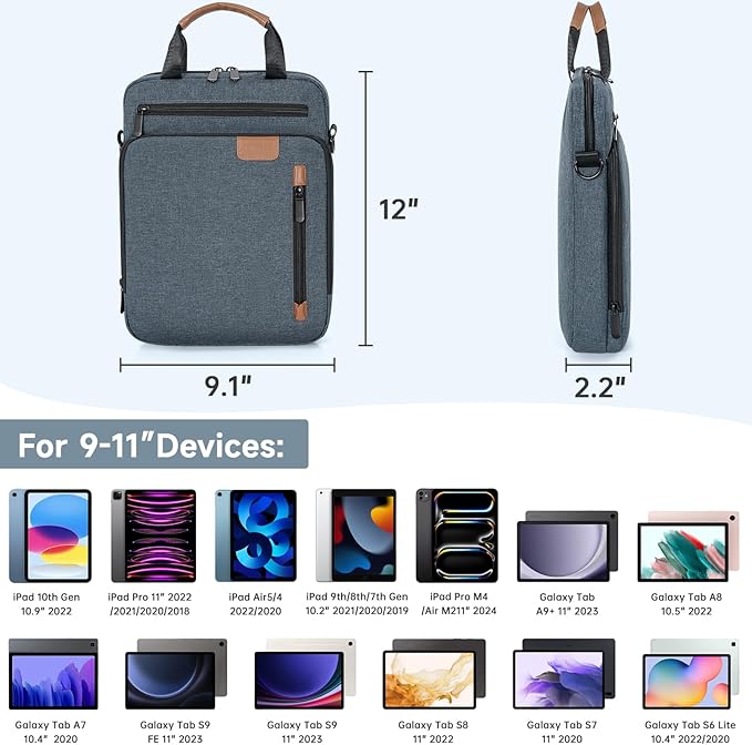 9-11 Inch Tablet Sleeve Bag, Padded Protective Travel Carrying Case for iPad A16 2025, iPad Air M4 11-inch 2026 M3 M2, iPad Pro M5/M4 11 inch, iPad 10/9/8/7th, Galaxy Tab A9+/S9/S8 11"