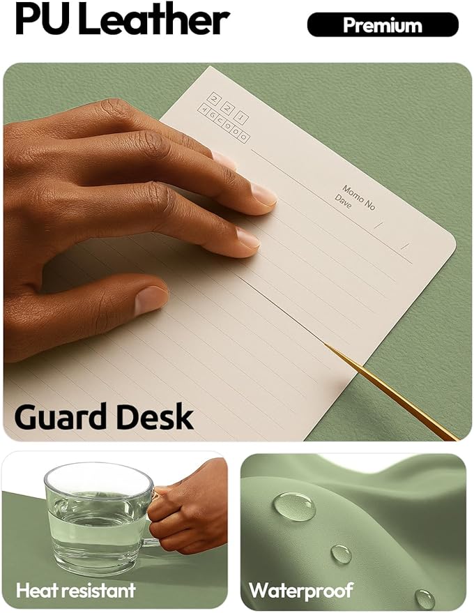 YSAGi Leather Desk Protector, Office Mat, Large Mouse Mat, Non-Slip PU Leather Blotter, Laptop Desk Mat, Waterproof Writing Pad for Office and Home (Bamboo Green, 31.5" x 15.8")