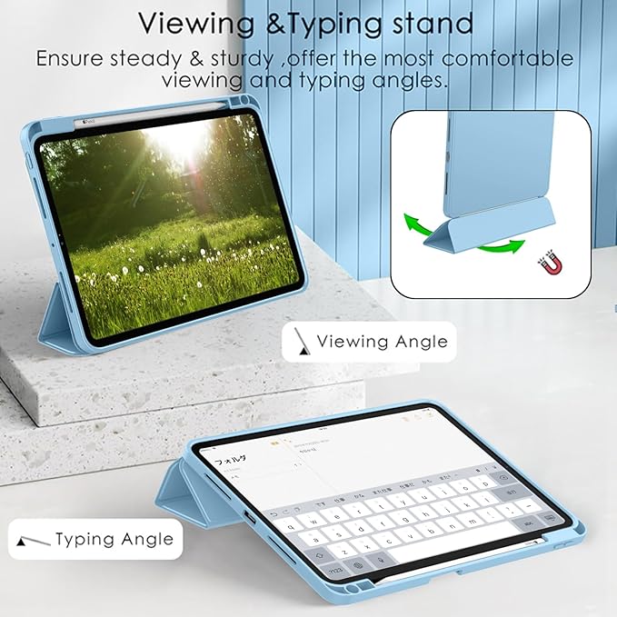 ZryXal New iPad Pro 13 Inch Case (M5) 2025 / (M4) 2024 with Pencil Holder, Smart iPad Case [Support Pencil Pro and Pencil (USB-C)], Support Touch ID and Auto Wake/Sleep (Azure Blue)