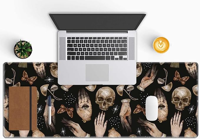 Gaming Large Mouse Pad with Stitched Edges, Witchcraft Magical Skull Pattern Desk Mat, Extended Keyboard Pad, Non-Slip Rubber Base Desk Pad for Keyboard and Mouse, 31.5X11.8 inch