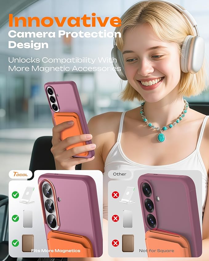 TOCOL for Samsung Galaxy S26 Case, Compatible with Magsafe, Full Camera Protection, Built-in Magnetic Ring, Drop Protection, Translucent Matte Phone Case for S26 6.3 inch (Plum)