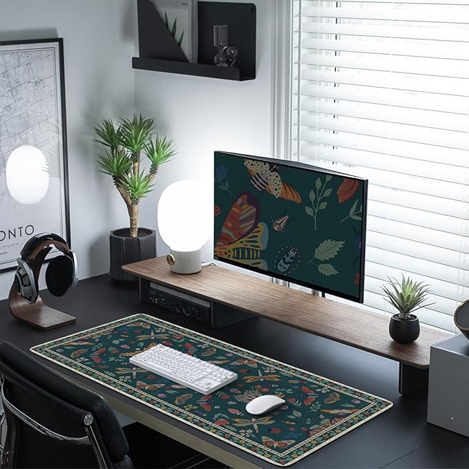 HAOCOO Large Desk Mat for Keyboard and Mouse, XXL Non-Slip Office Mouse Pad with Edge Stitching, Dark Green Desktop Protective Mat