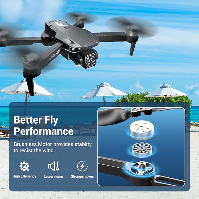 Drone with Camera 2K Brushless Motor Mini Drone 3D Flip FPV RC Drone One-Key Take Off/Landing 2 Batteries Foldable Drones with Camera for Adults Under 249g