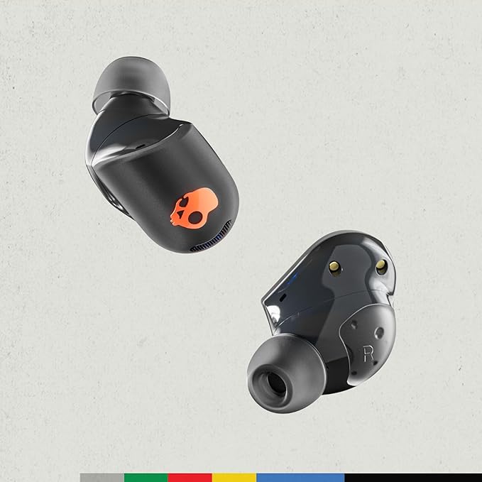 Skullcandy Sesh ANC Active Wireless Earbuds, Bluetooth Headphones, Noise Cancelling, Customizable Sound, 48 Hrs Battery, Stable Fit, Sweat and Waterproof, Microphone for iPhone Android - Black/Orange