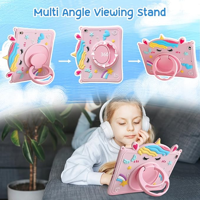 Kids Case for Apple iPad A16 11" 11th 10th Gen 10.9" 2025 2022, Cute Design EVA Kickstand Heavy Duty Shockproof Kids Friendly Bumper Case with Shoulder Strap Cover for iPad 11th 10th Gen, Pink Unicorn